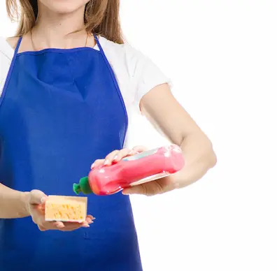 Beautiful woman apron with cleanser and sponge pattern